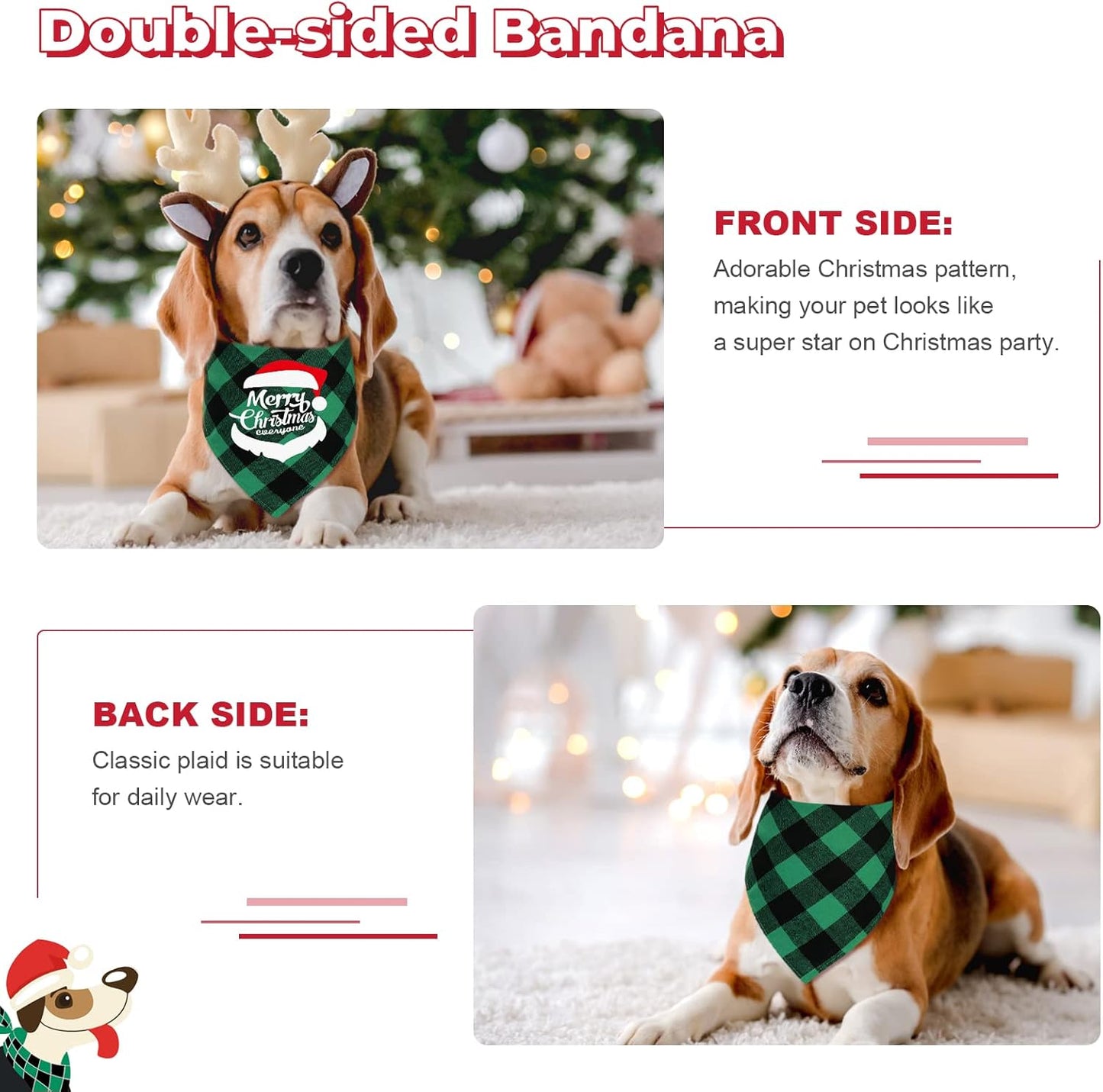 2 Pack Dog Christmas Bandana, Classic Plaid Pet Scarf Triangle Bibs Kerchief Bulk, Merry Christmas Pet Bandana Xmas Costume Accessories for Puppy Small Medium Large Dogs Cats Outfit