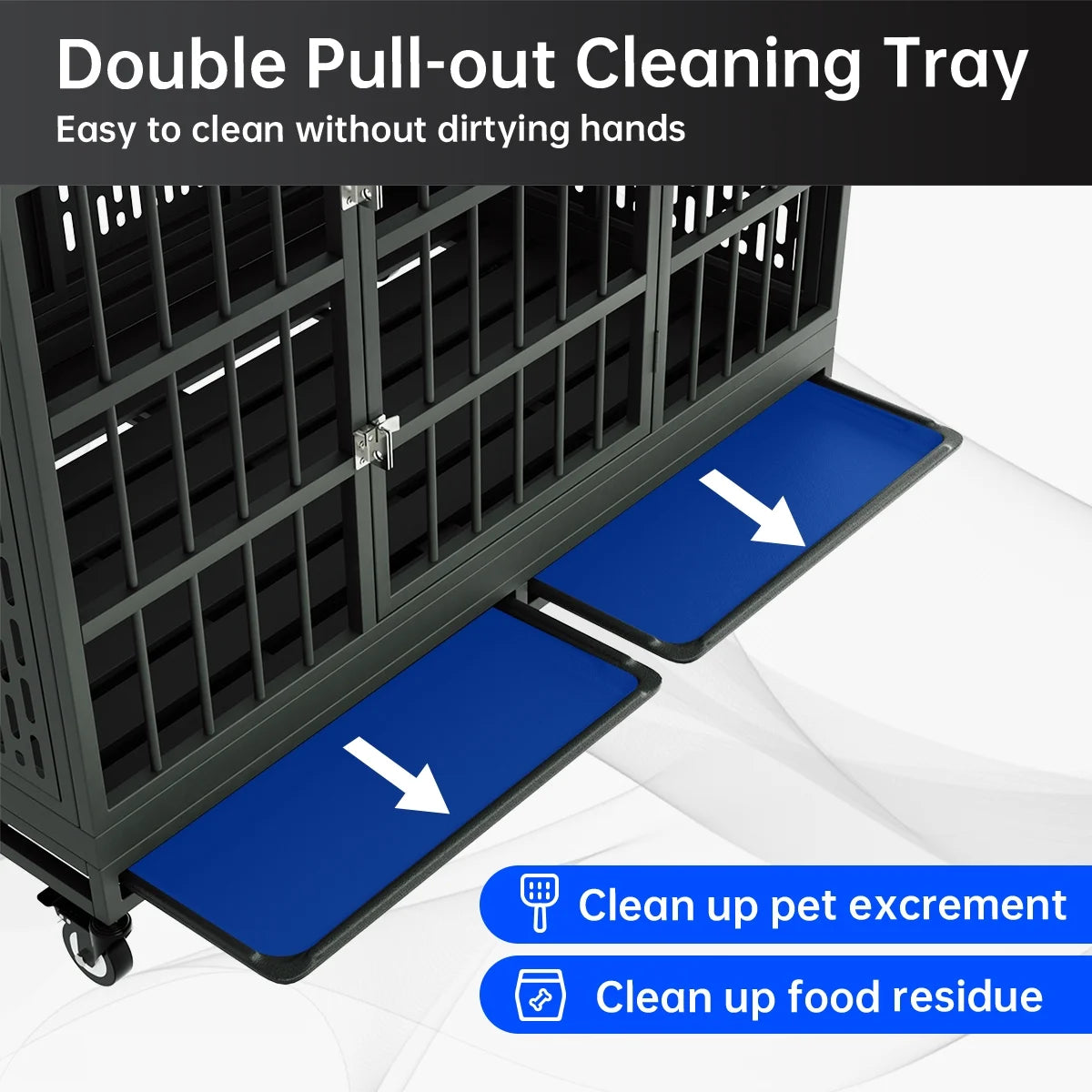48 Inch Heavy Duty Dog Crate with Wheels for Indoor and Outdoor, Extra Large,Removable Tray