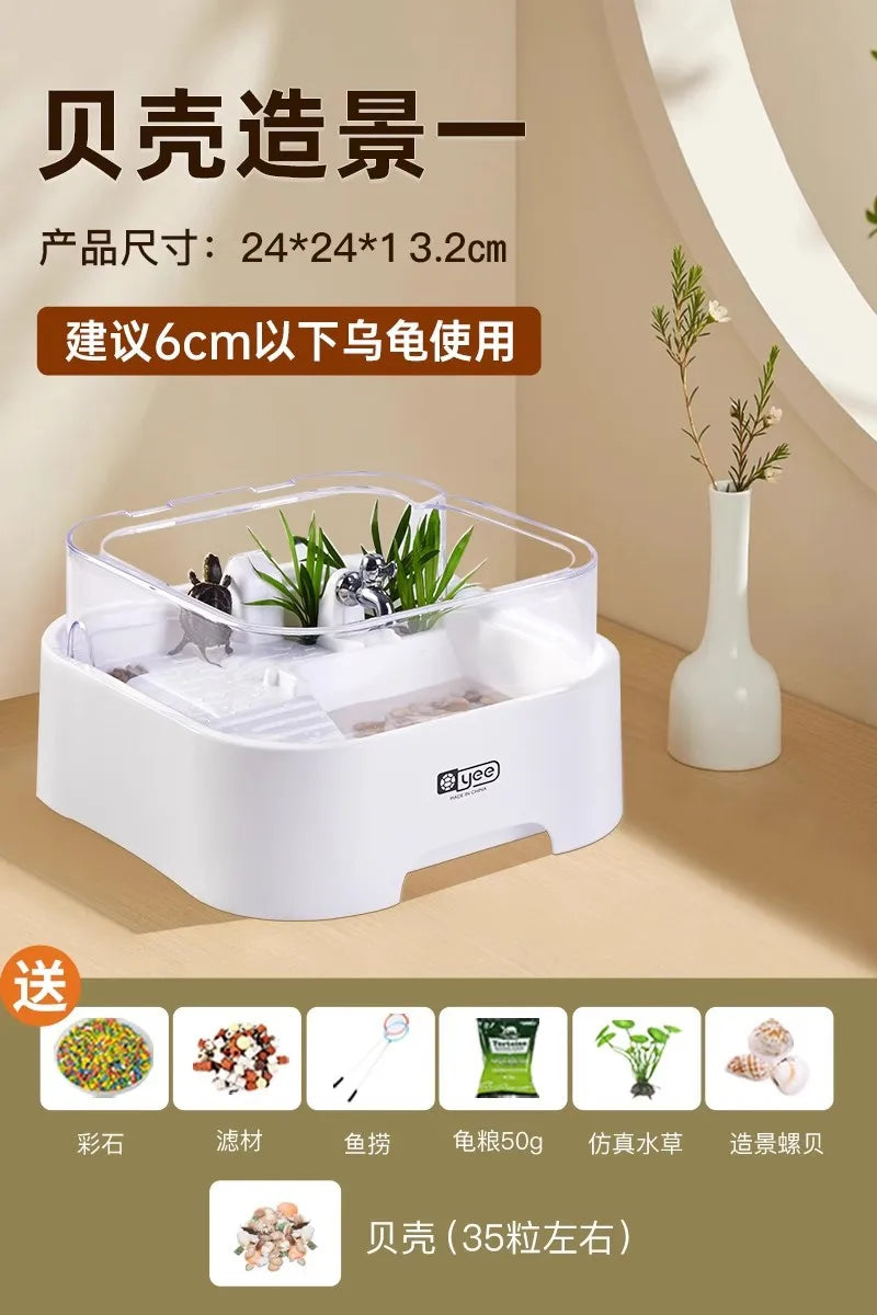 Reptile Habitat Tank with Basking Platform, Home Decorative Breeding Box for Tortoise, Sun Deck Aquarium for Aquatic Pets