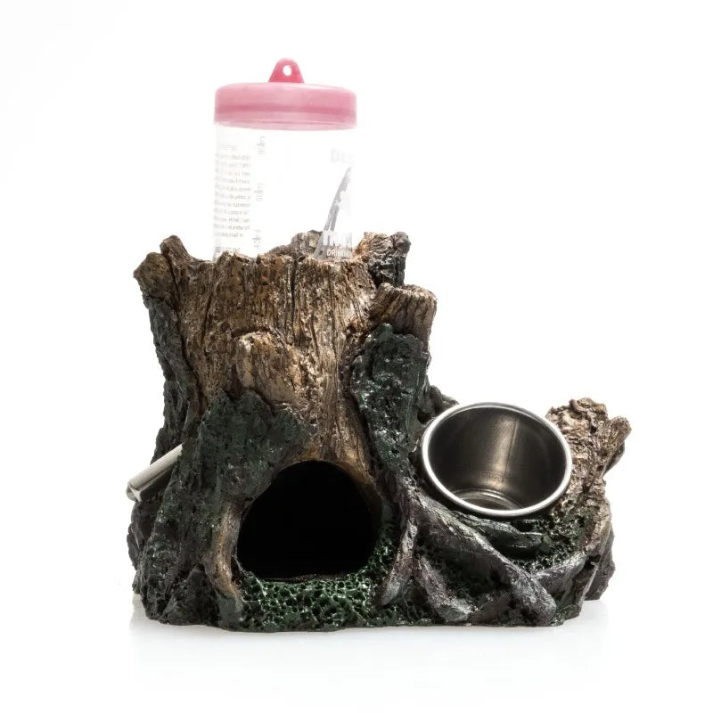 Hamster Auto Feeder Water Dispenser Resin Hideout Cave Small Pet Shelter Simulation Tree Root House