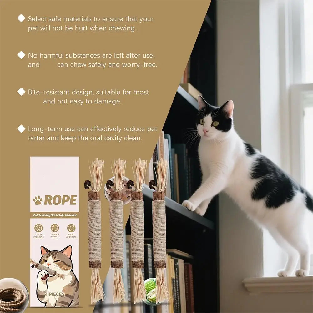 4 PCS Cute Cat Teeth Grinder Toy - Healthy Teeth Grinding Tool Pet Dental Care Supplies Attract Pet Attention Daily Chew Toy