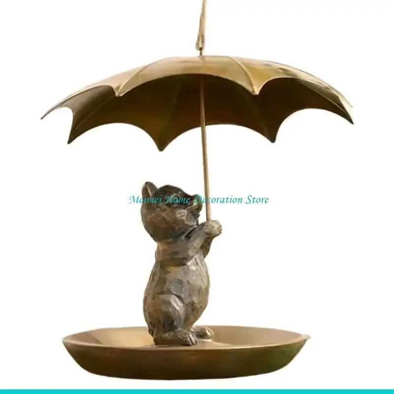 H7BF Outdoor Bird Feeders Iron Construction With Canopys Cover Animal Theme Decorative Piece For Backyard Nature Lover