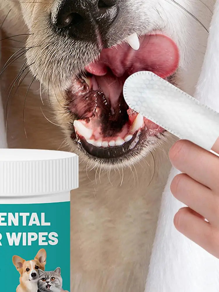 Dog Teeth Cleaning Finger Wipes Disposable Finger Wet Wipes Super Soft Oral Care Toothbrushes 50Pcs Dog Ear Wipes Pet Supplies
