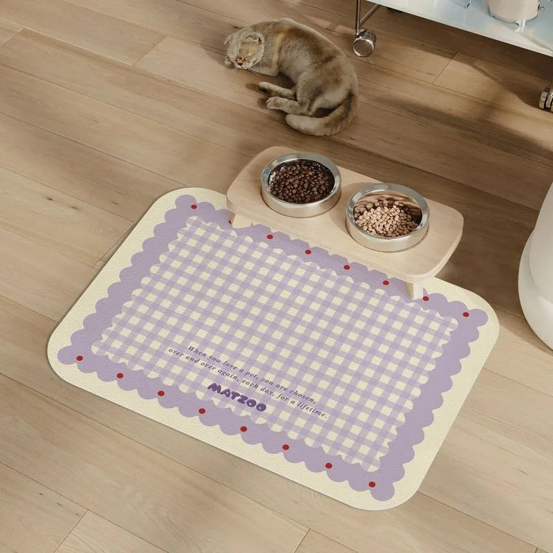 Pet Feeding Mat for Cats Dogs Dirt-Resistant Scratch-Proof Spill-Proof Checkered Non-Slip Easy To Clean Food Water Bowl Mat