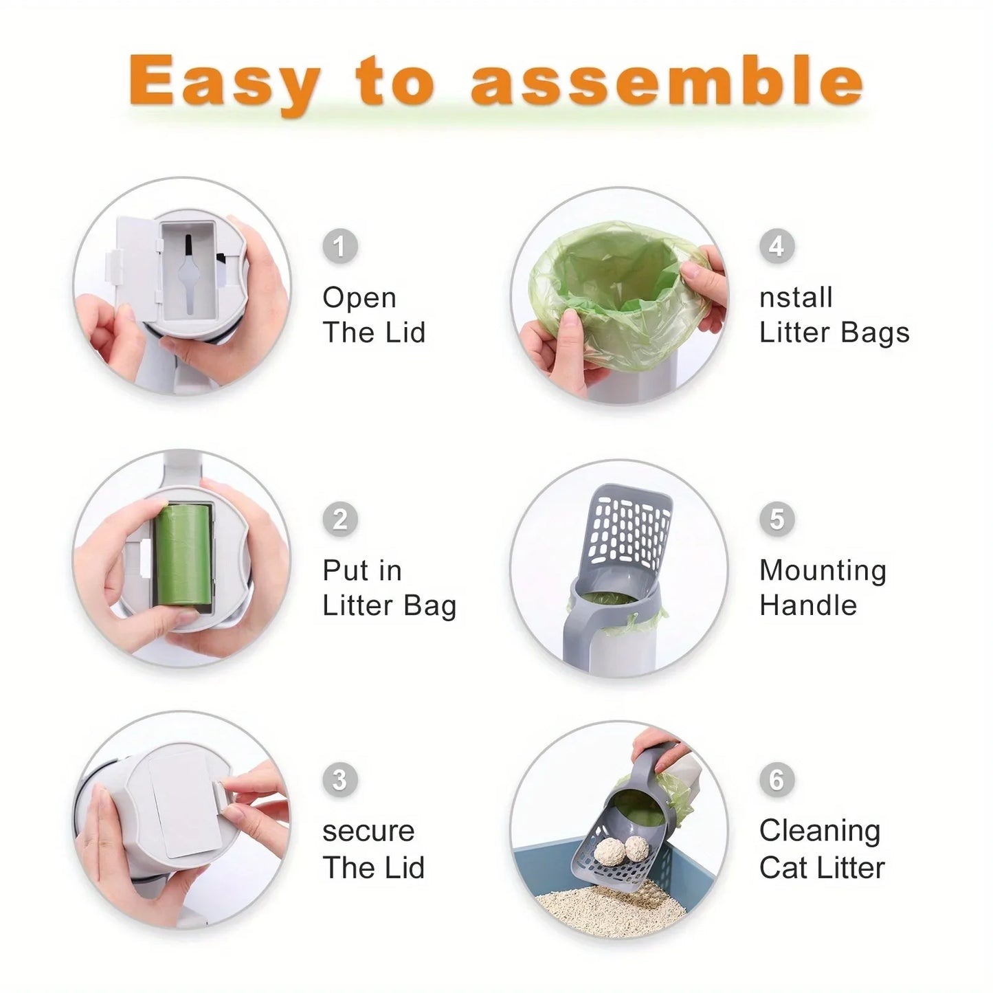 Cat Litter Scoop with Integrated Trash Can - Large-Capacity Portable, Easy-Clean Plastic Pet Waste Shovel for Cats