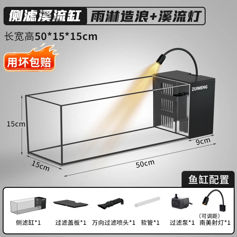 Turtle Aquarium Tank - Fish & Turtle Hybrid Habitat with Stream Landscape, Luxury Villa Ecosystem for Home/Office