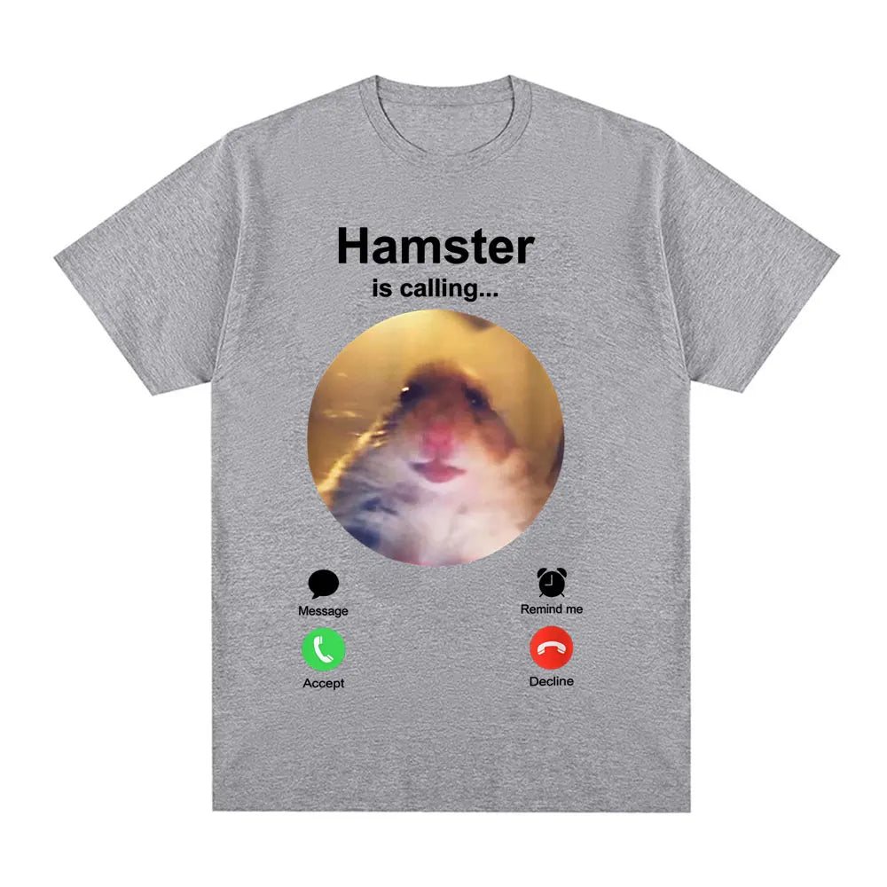 Hamster Is Calling Funny Meme T-shirt Men Clothing Fashion Hip Hop T-shirts Harajuku Cotton Loose T Shirts Tops Streetwear