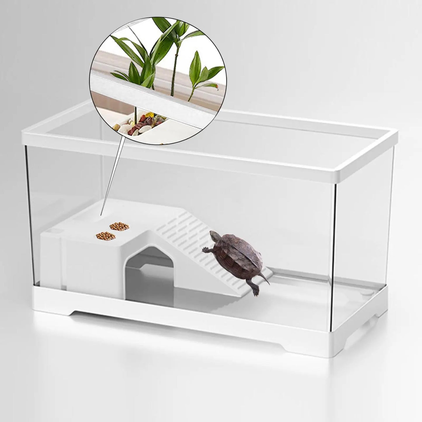 Turtle Tank Turtle Habitat Multifunctional Area Hideout Box Terrapin with Platform Tortoise Enclosure Starter Indoor Decor