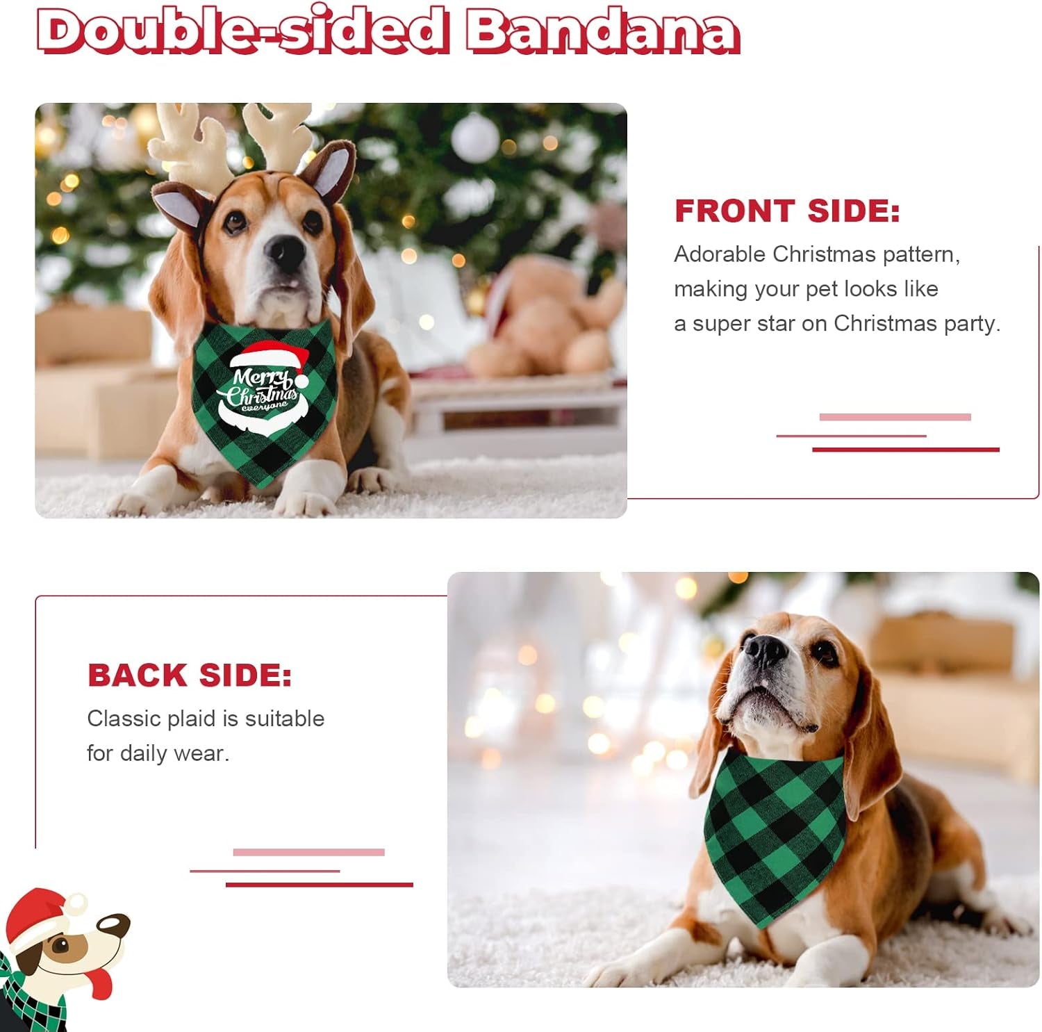 2 Pack Dog Christmas Bandana, Classic Plaid Pet Scarf Triangle Bibs Kerchief Bulk, Merry Christmas Pet Bandana Xmas Costume Accessories for Puppy Small Medium Large Dogs Cats Outfit