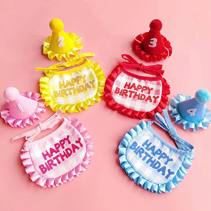 Pet Birthday Cute Props Headwear Caps Bibs Saliva Towel Hat Cat Dog Birthday Costume Pets Accessories Decoration Supplies