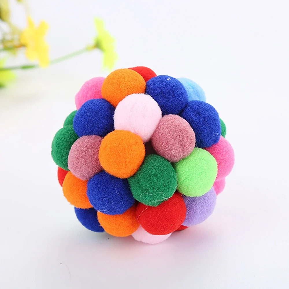 Cat Toys Ball Handmade Colorful Plush Bouncy Ball with Catnip Interactive Bell Toys for Cats Kitten Training Playing Chewing