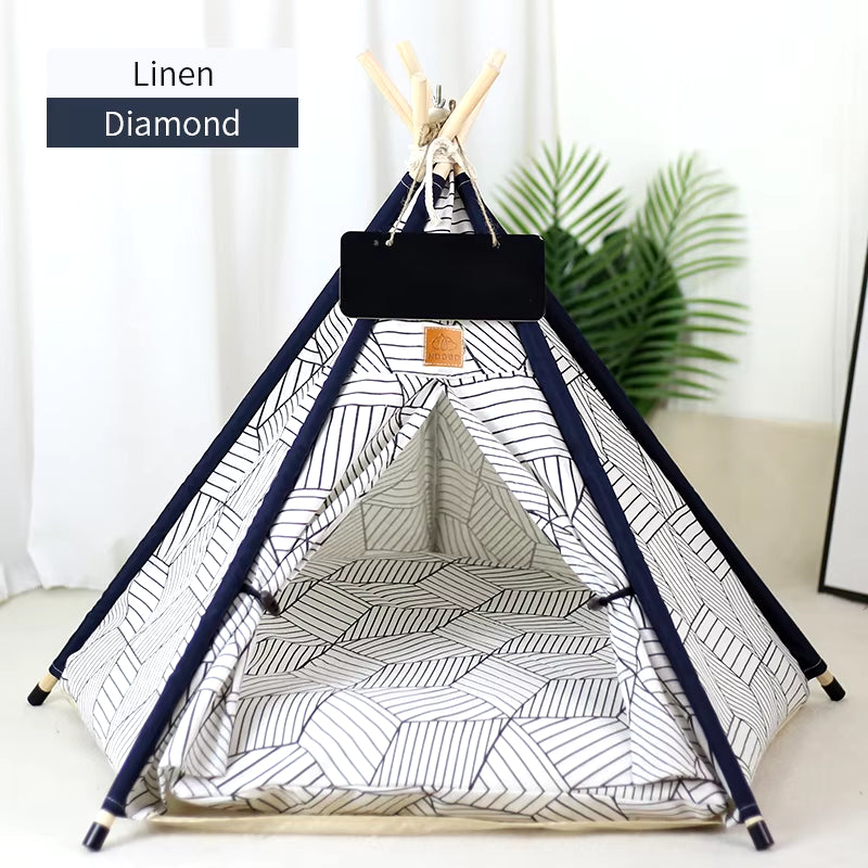Pet Teepee Tent for Cats and Dogs Portable Removable Washable Dog House Indoor Puppies House with Cushion and Blackboard Cat Bed