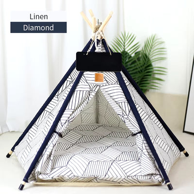 Pet Teepee Tent for Cats and Dogs Portable Removable Washable Dog House Indoor Puppies House with Cushion and Blackboard Cat Bed