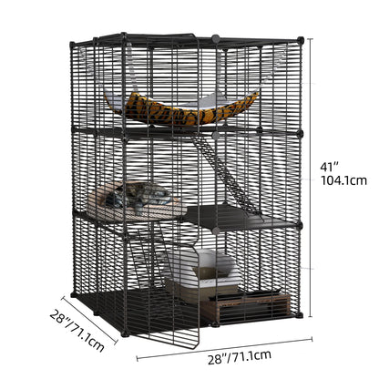 41" Large 3-Tier Cat Cage with Extra Large Hammock - Indoor Pet Playpen for 1-2 Cats, Black