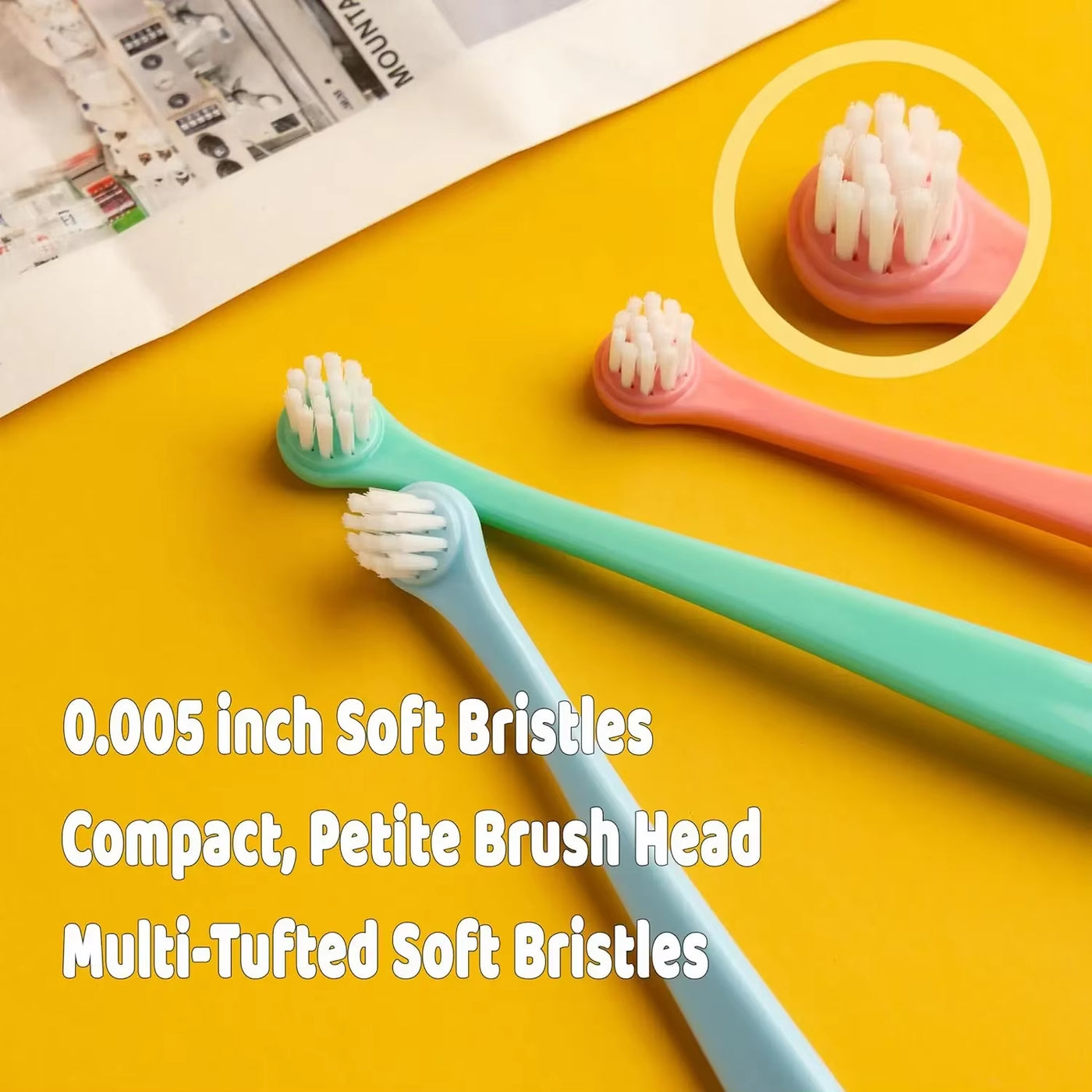 TONG Dog Cat Toothbrush Micro Head Cat Dental Care Pets Toothbrush Oral Hygiene Multi-Angle Round&Pointed Toothbrush