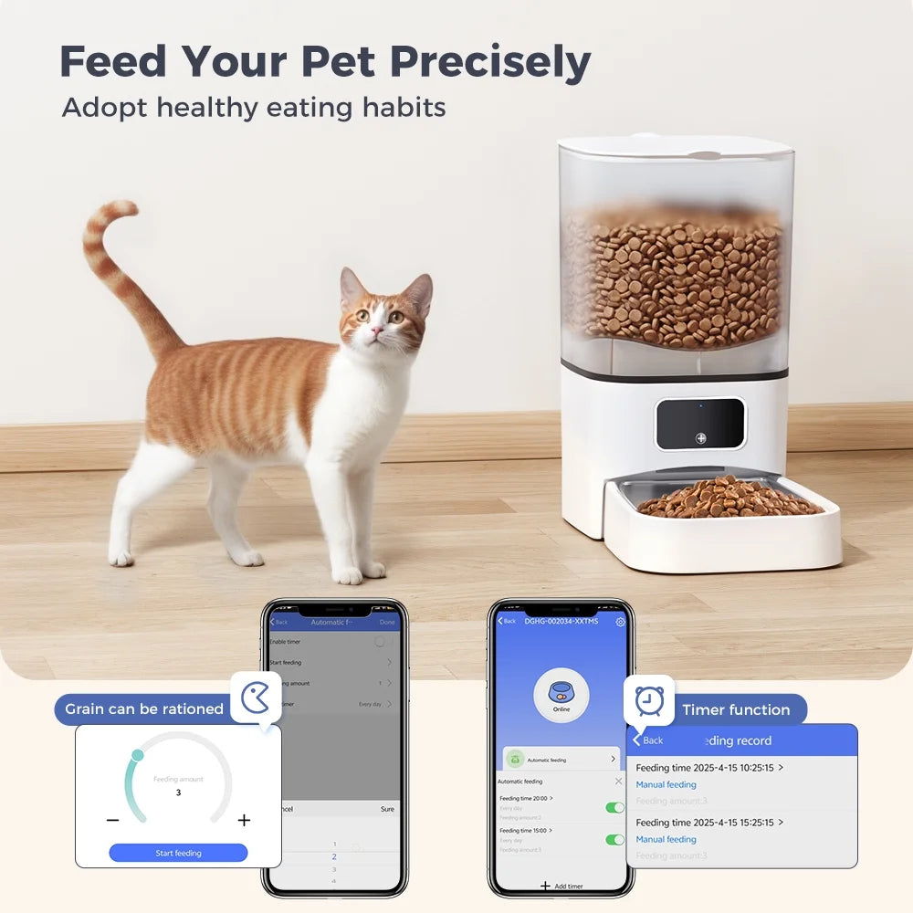 Automatic Cat Feeder,  Wifi Pet Feeder with APP Control for Cat/Dog, 6L Smart Cat Food Dispenser, Dog Feeder with Timed Feeding