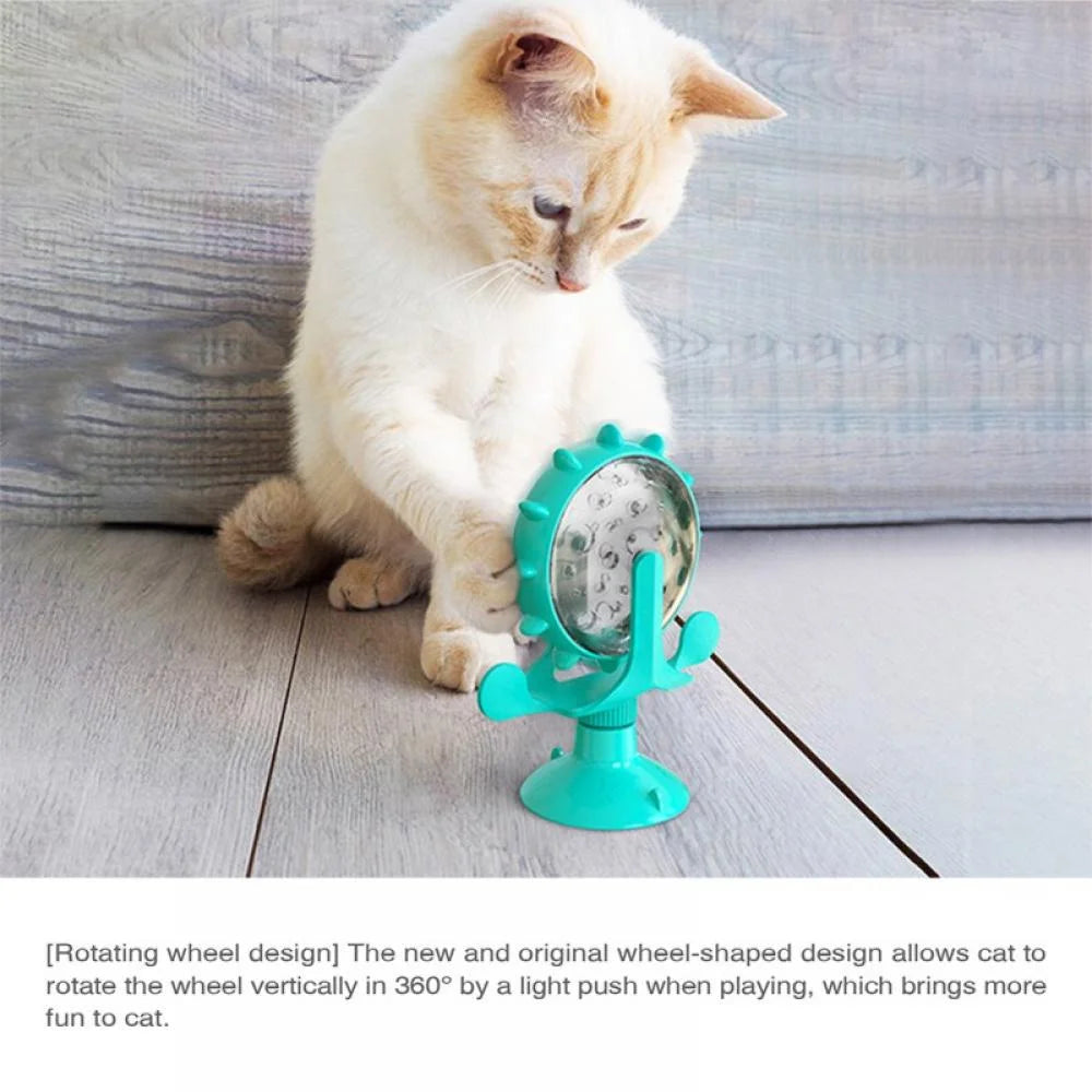 Cat Food Puzzle, Windmill Cat Toy, Turntable Food Dispenser, Multifunctional Interactive Teasing, Funny Kitten Toys Cat Leaking Food Puzzle Toy with Strong Suction Cup