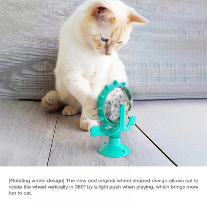 Cat Food Puzzle, Windmill Cat Toy, Turntable Food Dispenser, Multifunctional Interactive Teasing, Funny Kitten Toys Cat Leaking Food Puzzle Toy with Strong Suction Cup