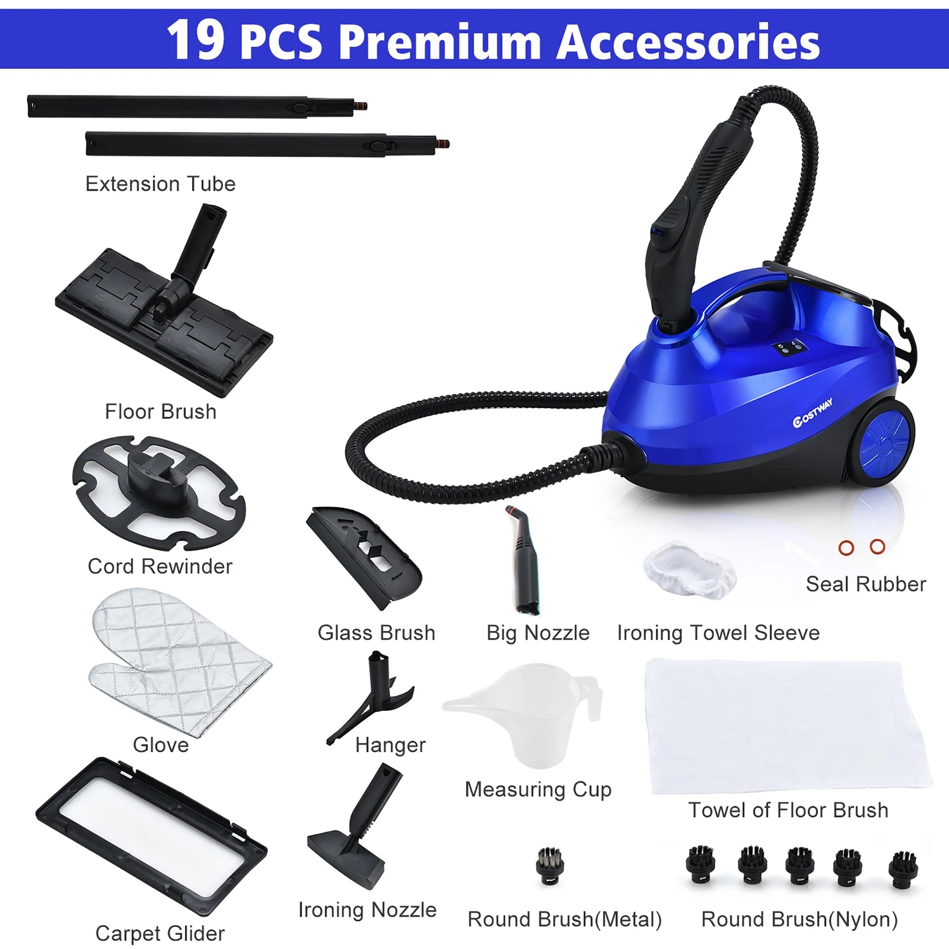 2000W Heavy Duty Steam Cleaner Mop Multi-Purpose W/19 Accessories Blue
