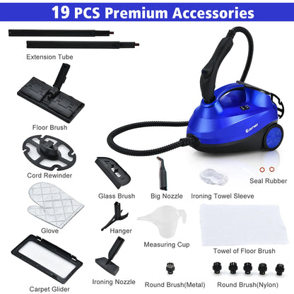2000W Heavy Duty Steam Cleaner Mop Multi-Purpose W/19 Accessories Blue