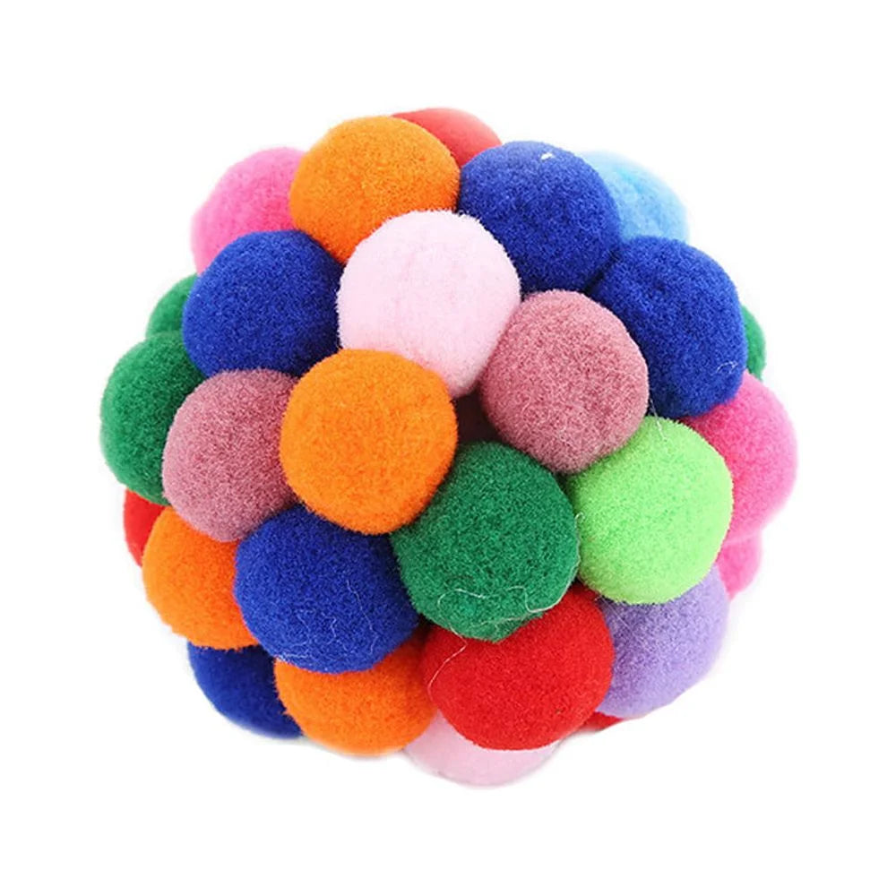 Cat Toys Ball Handmade Colorful Plush Bouncy Ball with Catnip Interactive Bell Toys for Cats Kitten Training Playing Chewing