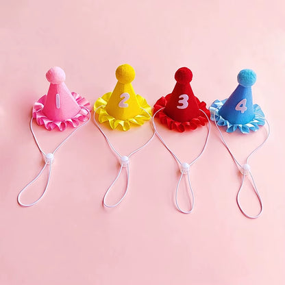 Pet Birthday Cute Props Headwear Caps Bibs Saliva Towel Hat Cat Dog Birthday Costume Pets Accessories Decoration Supplies