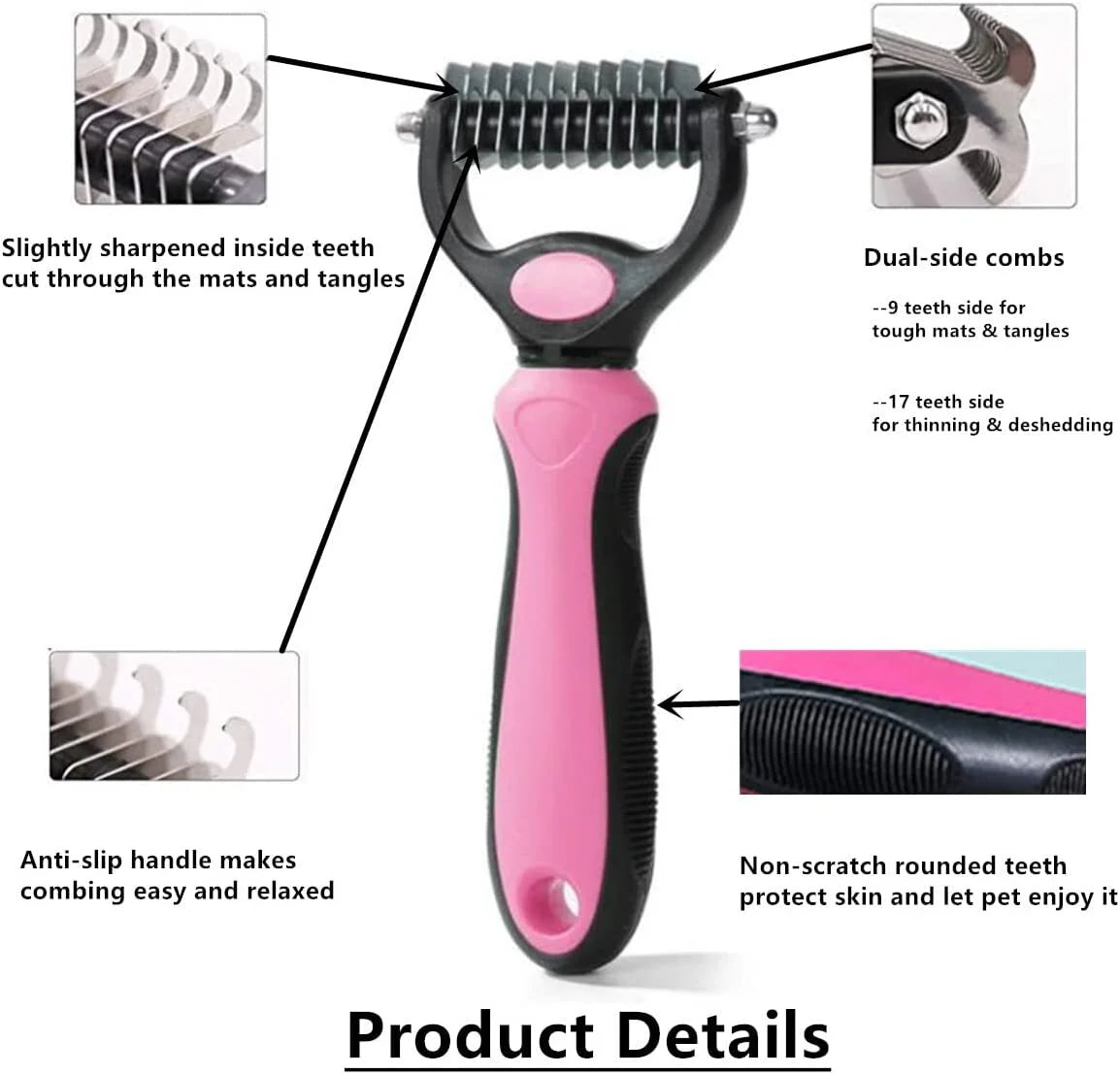 Dog Cat Dematting Comb, Pet Deshedding Brush, Double Sided Blade Dog Grooming Undercoat Rakes, Deshedding Tool for Knots Mats Tangles Removing, Pet Grooming Brush (Rose Red)