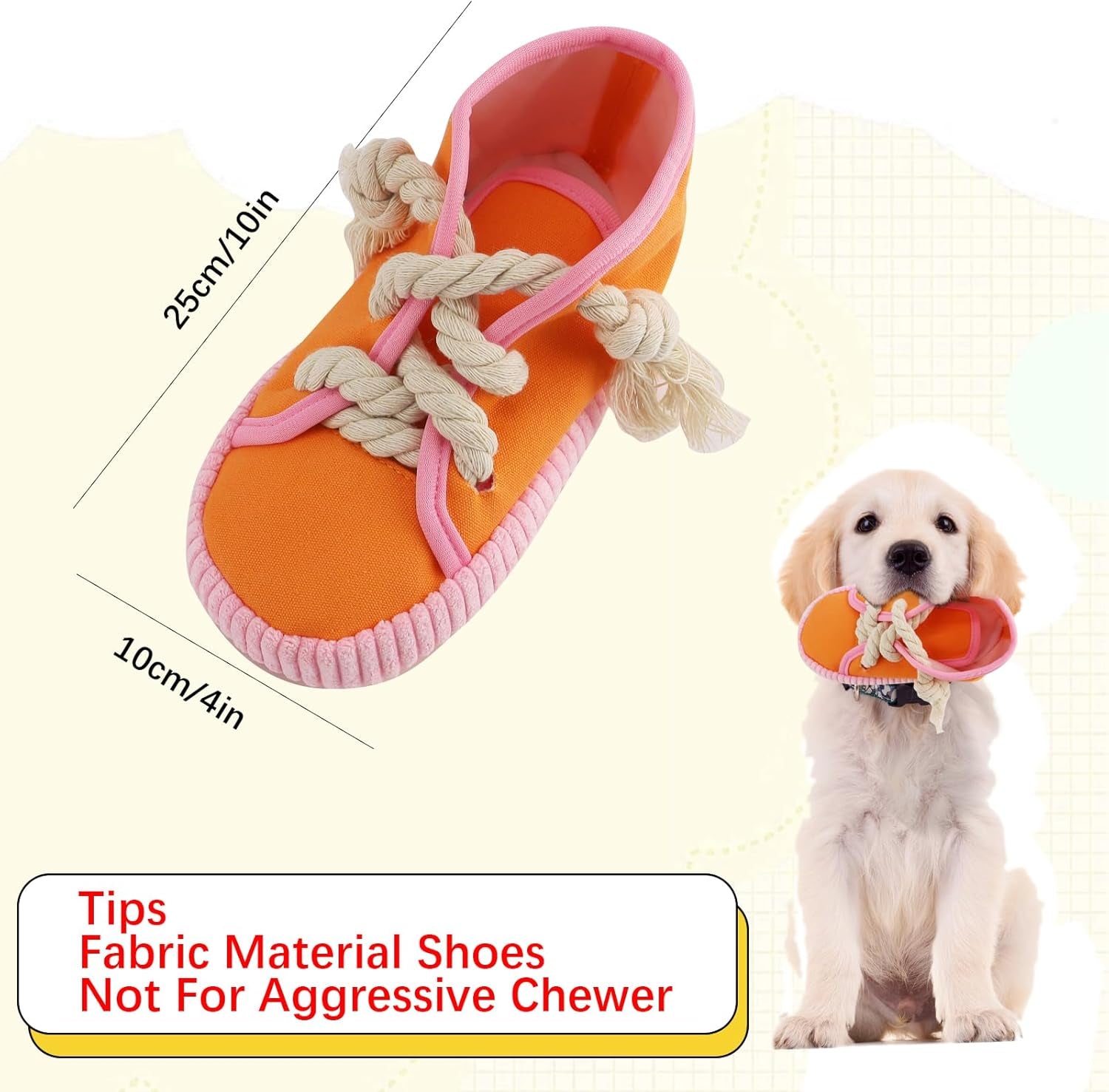Dog Chew Toy, Dog Toys to Keep Them Busy Durable Teething Shoe Interactive Squeaky Puppy Toy,Small,Medium Breze, Machine Washable, Orange