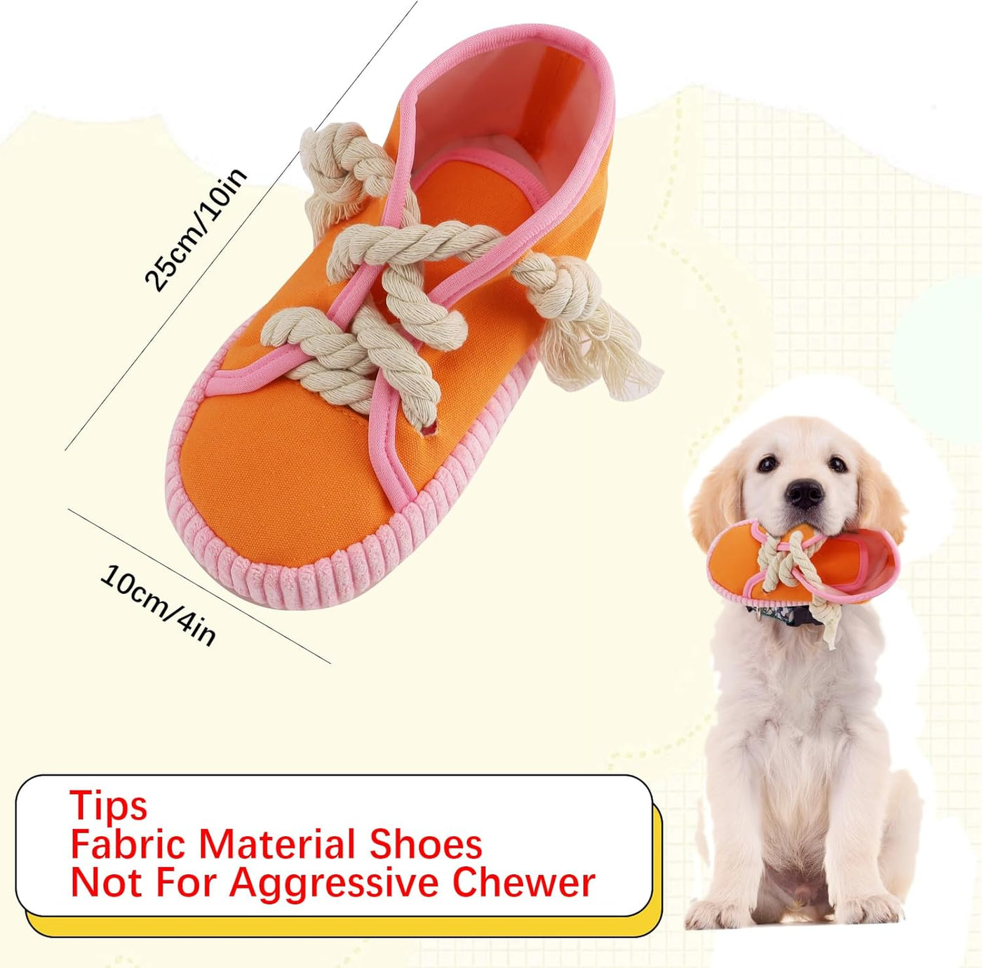 Dog Chew Toy, Dog Toys to Keep Them Busy Durable Teething Shoe Interactive Squeaky Puppy Toy,Small,Medium Breze, Machine Washable, Orange