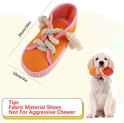 Dog Chew Toy, Dog Toys to Keep Them Busy Durable Teething Shoe Interactive Squeaky Puppy Toy,Small,Medium Breze, Machine Washable, Orange