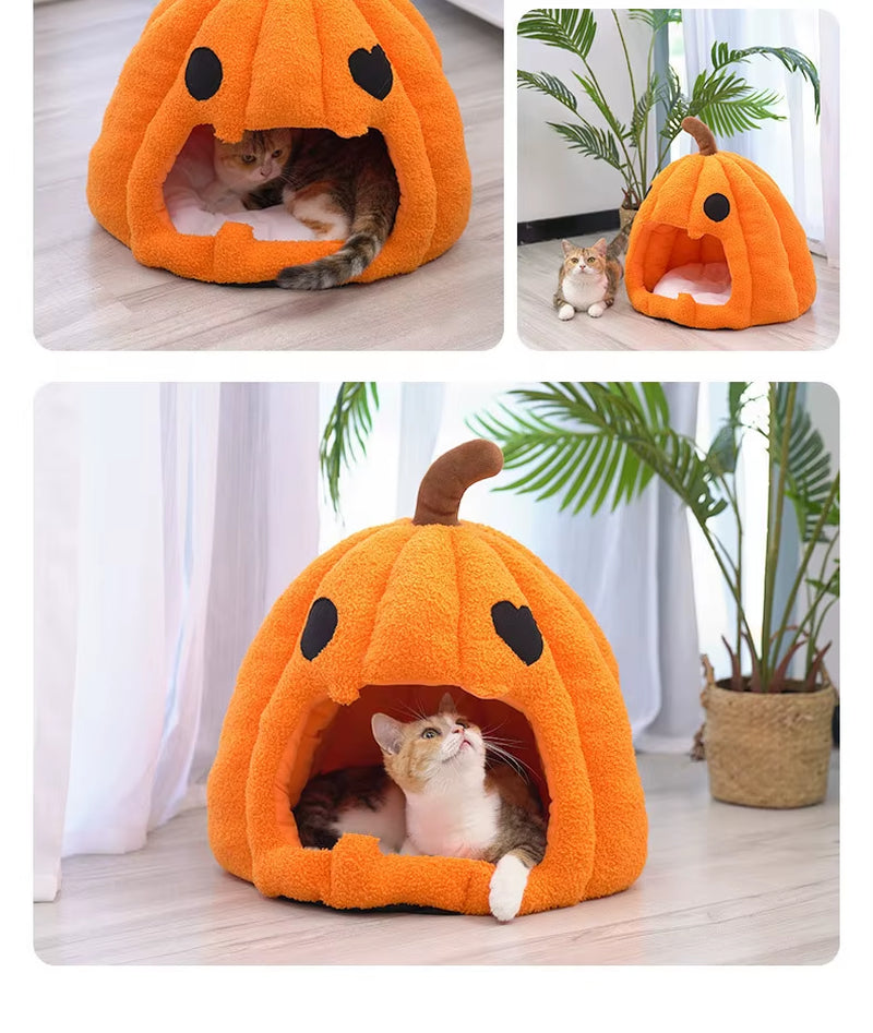 Halloween Pumpkin Cat House Autumn and Winter Warm Cat House Bed Cat and Dog House Pet Halloween Pet Mat