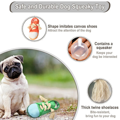 2PCS Durable Dog Shoe Toys, Interactive Squeaky Chew Shoes Toy for Puppy, Orange and Green