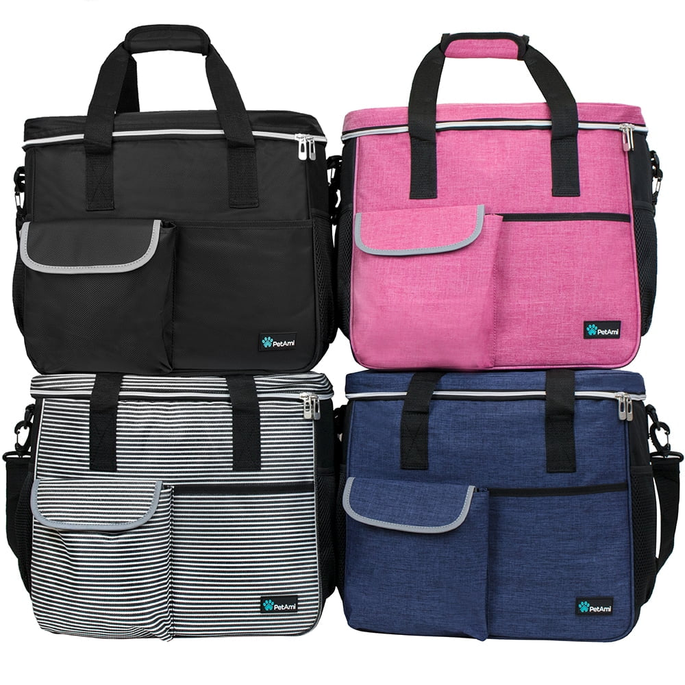 Dog Travel Bag, Travel Pet Bag Organizer, Dog Food Travel Bag with Food Container and Bowls, Dog Travel Supplies Gift Accessories for Weekend Camping, Dog Cat Diaper Bag (Pink, Large)