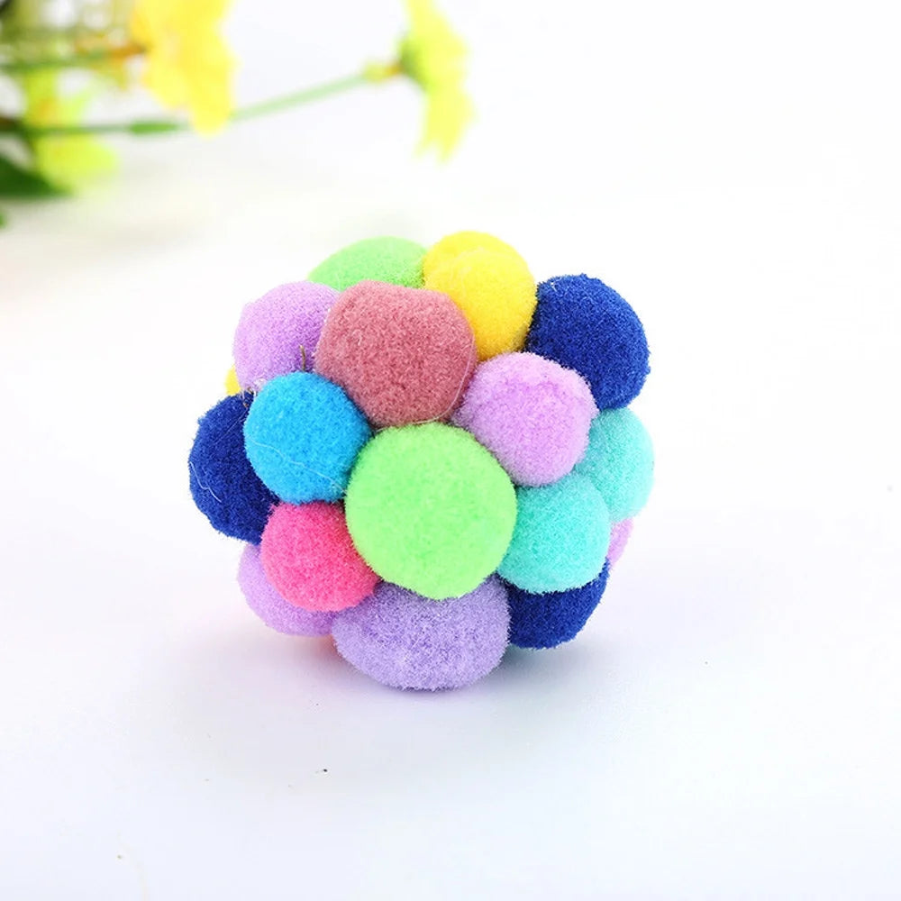 Cat Toys Ball Handmade Colorful Plush Bouncy Ball with Catnip Interactive Bell Toys for Cats Kitten Training Playing Chewing