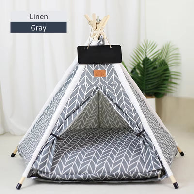 Pet Teepee Tent for Cats and Dogs Portable Removable Washable Dog House Indoor Puppies House with Cushion and Blackboard Cat Bed
