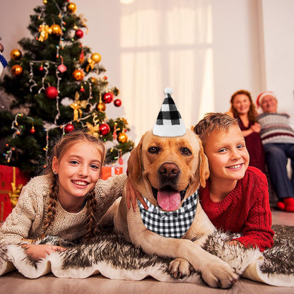 6Pcs Christmas Pet Costume Accessories Kit White Red Black Buffalo Check Plaids Dog Bandana Christmas Hat Adjustable Bow Tie Collar Pet Triangle Bib Kerchief Dog Scarf for Cat Puppy Dog, M