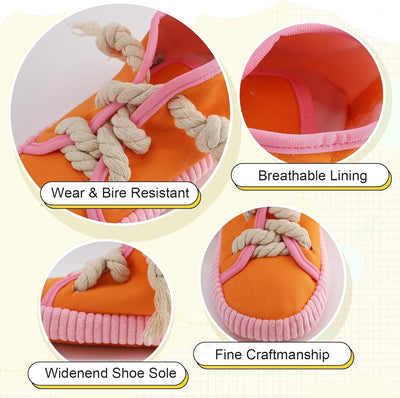 Dog Chew Toy, Dog Toys to Keep Them Busy Durable Teething Shoe Interactive Squeaky Puppy Toy,Small,Medium Breze, Machine Washable, Orange