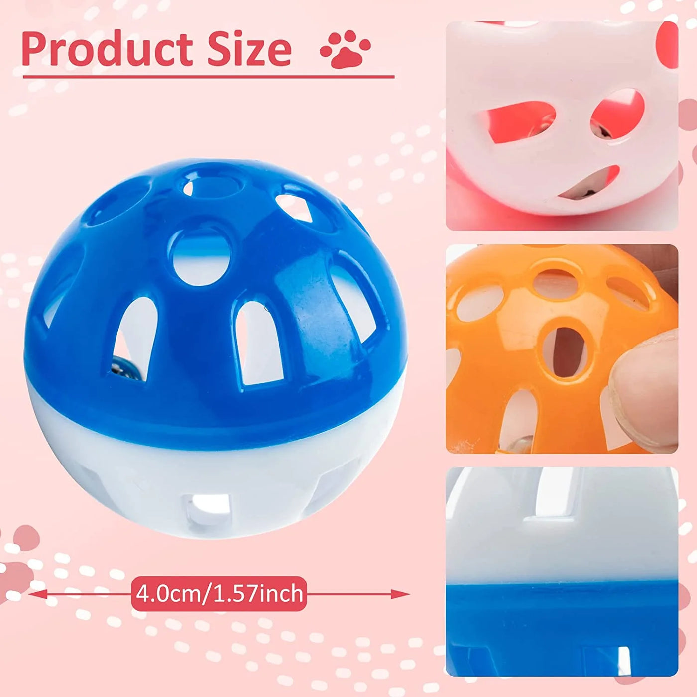 10 Pieces Pet Cat Kitten Play Balls with Jingle Bell Pounce Rattle Toy Random Color
