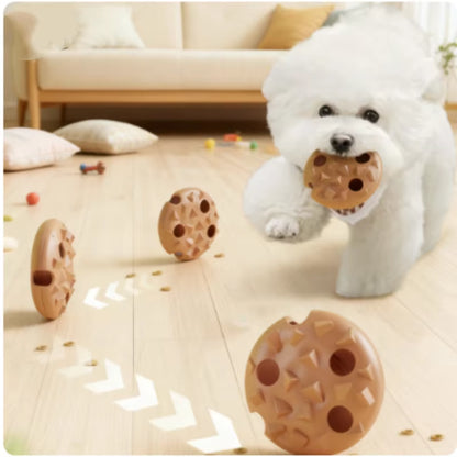 Pet Treat Dispenser Toy Cookie Shaped Interactive Toy Soft Elastic Flying Disc with Built in Bell for Dogs Cats Fight Boredom