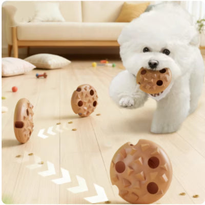Pet Treat Dispenser Toy Cookie Shaped Interactive Toy Soft Elastic Flying Disc with Built in Bell for Dogs Cats Fight Boredom
