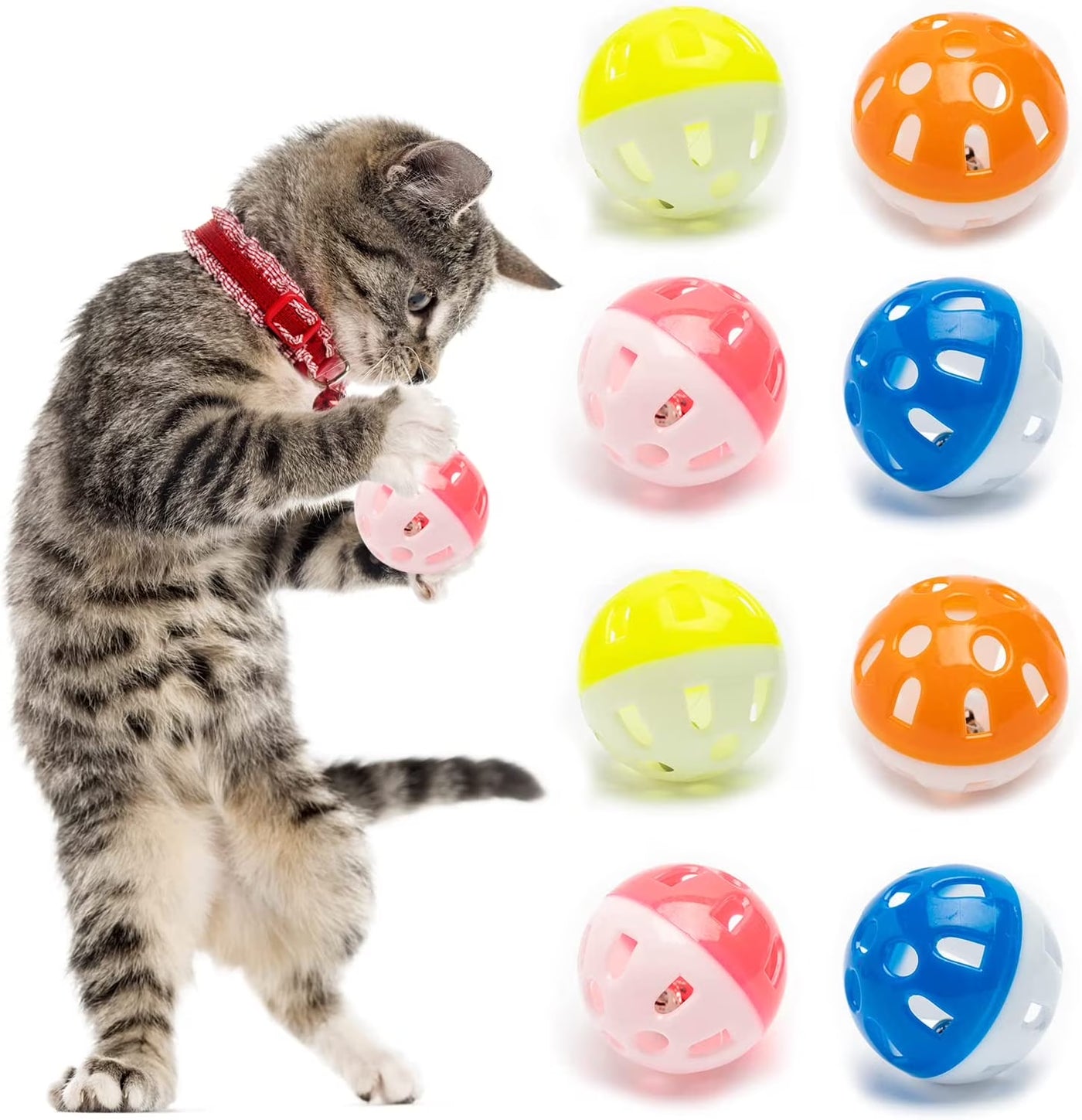 10 Pieces Pet Cat Kitten Play Balls with Jingle Bell Pounce Rattle Toy Random Color