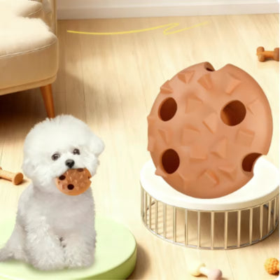 Pet Treat Dispenser Toy Cookie Shaped Interactive Toy Soft Elastic Flying Disc with Built in Bell for Dogs Cats Fight Boredom