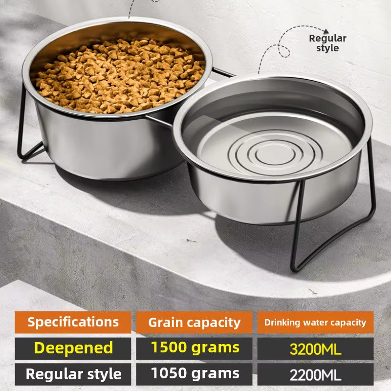 Large Stainless Steel Dog Slow Food Bowl with Thickened Stand Elevated Pets Products Supplies Feeders Accessories Tip Proof
