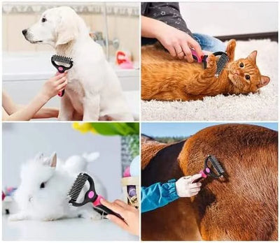 Dog Cat Dematting Comb, Pet Deshedding Brush, Double Sided Blade Dog Grooming Undercoat Rakes, Deshedding Tool for Knots Mats Tangles Removing, Pet Grooming Brush (Rose Red)