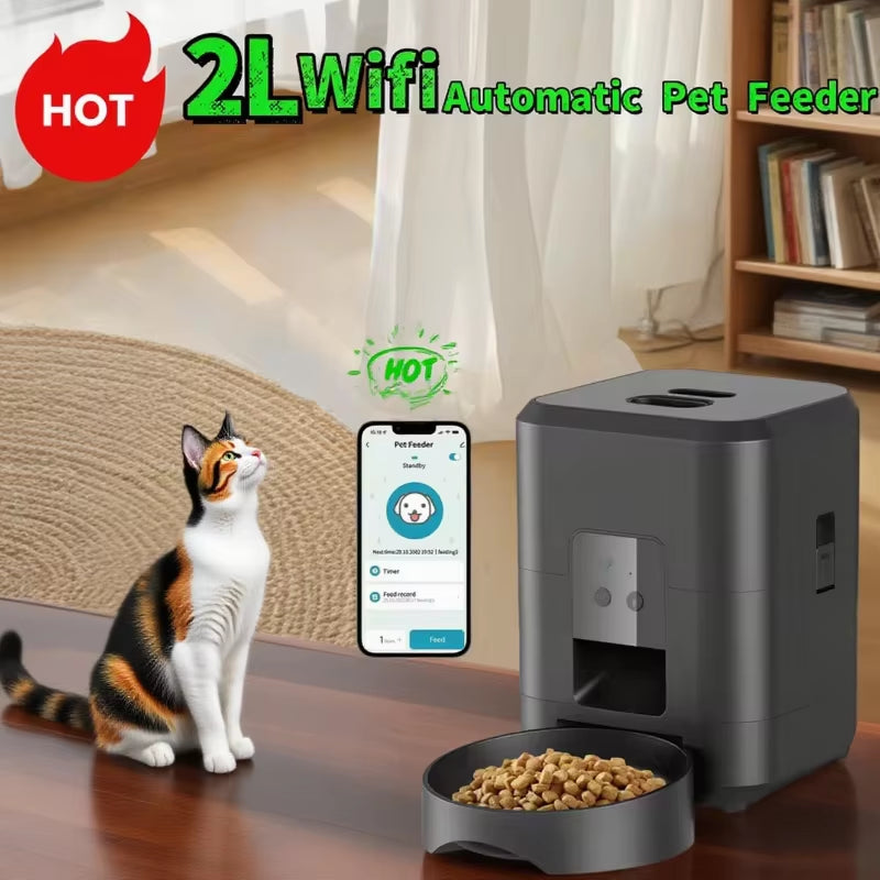 2025 New 2L Wifi Smart Pet Feeder Auto Cat and Dog Food Dispenser Remote App Controlled Slow Feed Timer Quantitative Feeding