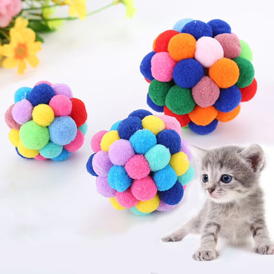 Cat Toys Ball Handmade Colorful Plush Bouncy Ball with Catnip Interactive Bell Toys for Cats Kitten Training Playing Chewing