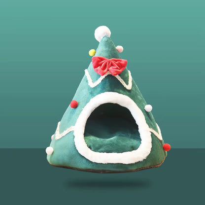 Dog Bed Christmas Tree Shape Cat Bed Winter Warm Cozy Cave Cage Portable Pets Supplies Christmas Accessories Litter Kennel
