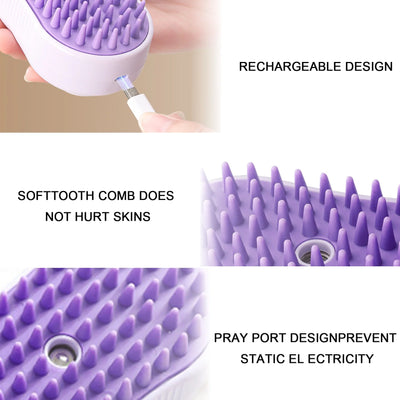 Pet Steam Brush USB Charging Spray Cat Brush for Shedding Remove Static Flying Hair Self Cleaning Dog Massage Brush for Dogs Cats Pet Grooming Tool