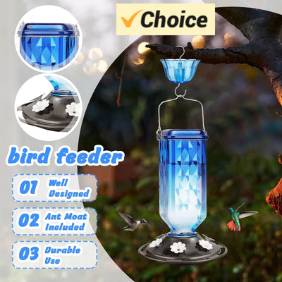 SkyBloom Glass Hummingbird Feeder – Elegant 6-Port Nectar Feeder with Ant Moat