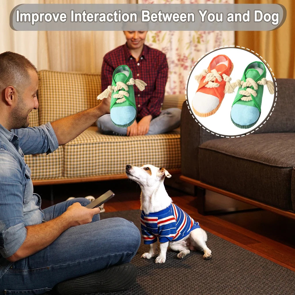 2PCS Durable Dog Shoe Toys, Interactive Squeaky Chew Shoes Toy for Puppy, Orange and Green